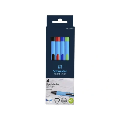 Afbeelding van Schneider balpen Slider Edge XB, opstelbare box van 4 stuks in geassorteerde kleuren