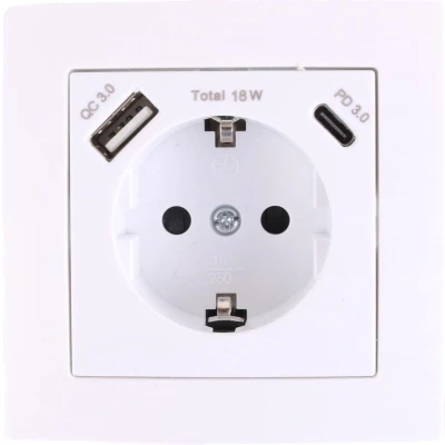 Afbeelding van Benson Wandcontactdoos Stopcontact met Randaarde en USB A/C Inbouw Wit