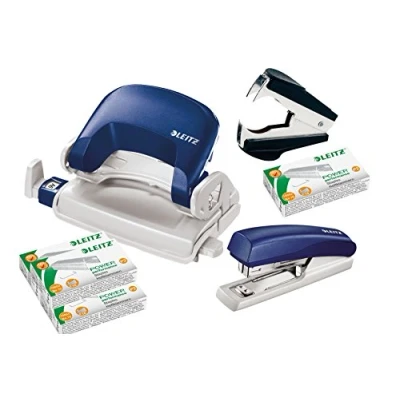 Afbeelding van Leitz 5507 perforator en nietmachine bundel inclusief voorraad nietjes ontnietjes [blauw]