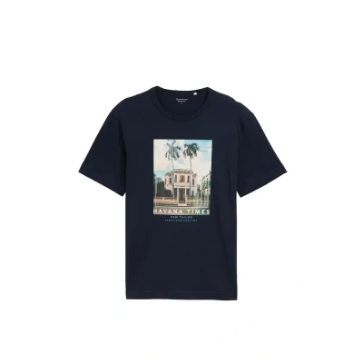 Afbeelding van TOM Tailor MIT FOTO Tshirt print, Heren, Maat: Small, Sky captain blue