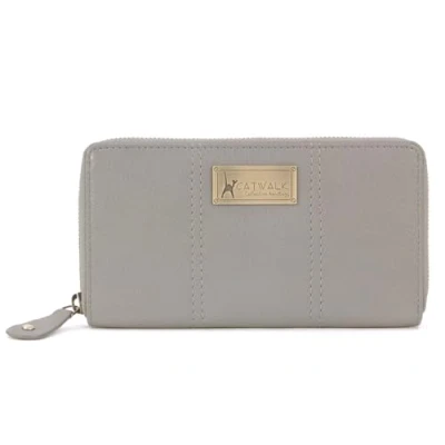 Afbeelding van Catwalk Collection Dames Luxe Grote Organiser Portemonnee met Ritssluiting en Geschenk Doos Kwaliteit Echt Leer RFID Protectie Creditcard munten vak GALLERY Grijs