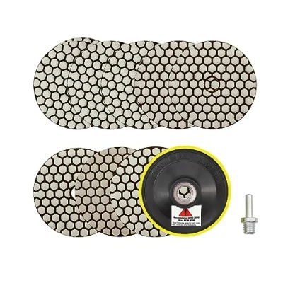 Afbeelding van Polijstpad voor droge diamanten, 100 mm, 8 stuks korrel 50 x 3/100 2/200/400/800 polijstschijven met M14 steunschijven + adapter graniet, marmer, kunststeen, kwarts, haakse slijpers