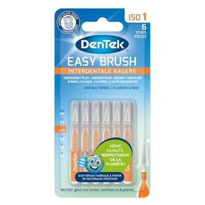 Afbeelding van 6x Dentek Easy Brush Interdentale Ragers met Mint Coating ISO 1 (0,45 mm) 6 stuks tandenragers rager fluoride anti bacterieel