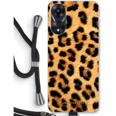 Afbeelding van Case Company® hoesje met Koord geschikt voor Oppo A78 5G Luipaard Telefoonhoesje Zwart Bescherming aan alle Kanten en Over de Schermrand