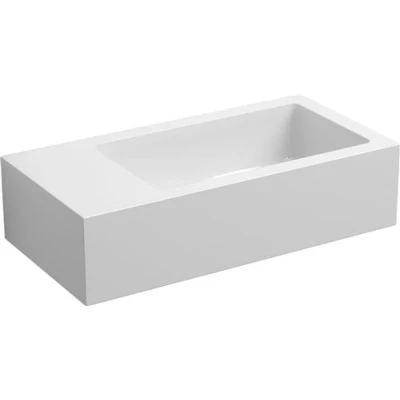 Afbeelding van Fontein Clou Flush 3 36x18x9cm Mineraal Marmer Glans Wit (Met Voorbewerkt Kraangat Links)