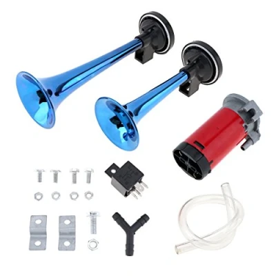Afbeelding van 12V 178dB Super Luid Dual Tone Luchthoorn Set Trompet Compressor voor Motorfiets Auto Boot Truck (Blauw)