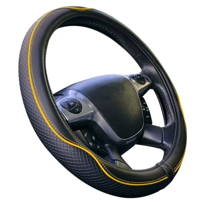 Afbeelding van Centauro Universele stuurhoes voor auto, model Centauro, zwart, geel, polyleer, 37 39 cm, antislip, ademend, carbon effect