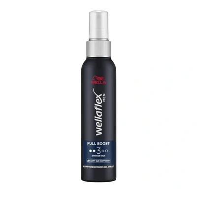 Afbeelding van Wellaflex Men Full Boost Haarverdichtende gelspray, sterk houdende spray voor mannen, vol uitziend haar, met cafeïne, dermatologisch getest en siliconenvrij, 150 ml