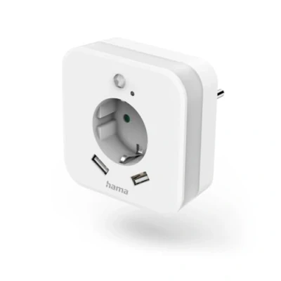 Afbeelding van Hama Led Nachtlampje Met Stopcontact 2 Usb Uitgangen Bewegings En Lichtsensor