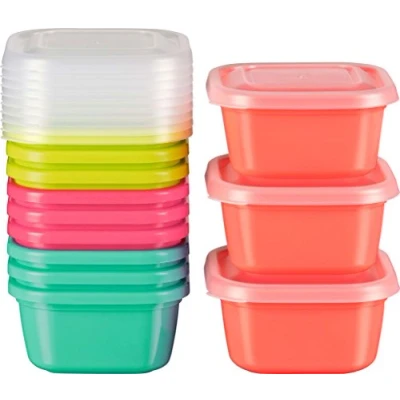 Afbeelding van Kigima Mini vriesdozen, 12 x 0,3 l, vierkant, meerkleurig, voorraaddozen met deksel, luchtdicht, vershouddozen opbergdoos keuken voor maalvoorbereiding en organisatie