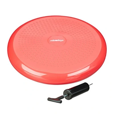 Afbeelding van Relaxdays wiebelkussen 33 cm met luchtpomp balkussen balanskussen balansbord noppen rood