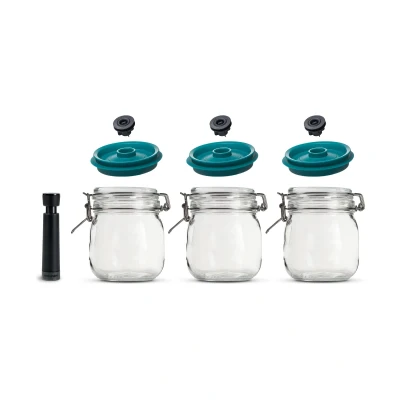 Afbeelding van Kilner® &amp; Airtender Vacuüm Weckpotten Set 1,0L 3 Stuks met Vacuümpomp 5x langer Vershouden, Sneller Fermenteren Inmaken