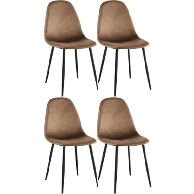 Afbeelding van CLP Napier Set van 4 eetkamerstoelen Zonder armleuning bruin Fluweel