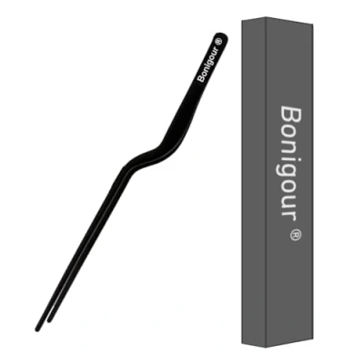 Afbeelding van Bonigour 8 inch precisie offset pincet, keuken culinaire roestvrijstalen tang, gebogen koken multifunctionele chef kok pincet tang voor beplating, voedsel decoreren en ect (zwart)