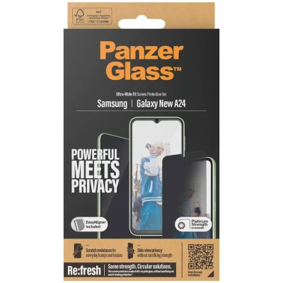Afbeelding van Screenprotector Samsung Galaxy A25: PanzerGlass Privacy Ultra Wide Fit Anti Bacterial incl. applicator