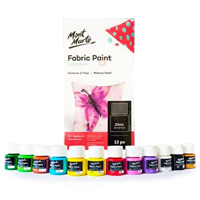 Afbeelding van Mont Marte Textielverf Set 12 stuks x 20ml Permanente Textielverfkleuren Hoogwaardige Kleuren Ideaal voor Kleding, Tassen en alle Stoffen Perfect Beginners Professionals