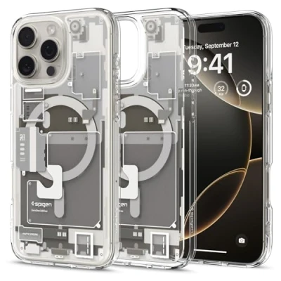 Afbeelding van Spigen Ultra Hybrid MagFit Case voor iPhone 16 Pro, Compatibel met MagSafe accessories hoesje Zero One Natural Titanium