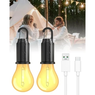 Afbeelding van Oplaadbare campinglamp, draagbare led campinglamp met 3 verlichtingsmodi, noodlamp voor camping, tent, vissen, wandelen, 2 stuks