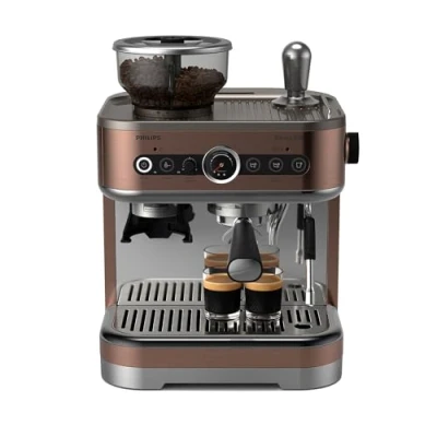 Afbeelding van PHILIPS Barista Brew Semi Automatische Espressomachine Enkele &amp; Dubbele Espresso + Americano knop, 280g Dual Bean Container, Gekalibreerd Tamponeren, Metalen Cappuccino (PSA3228/41)