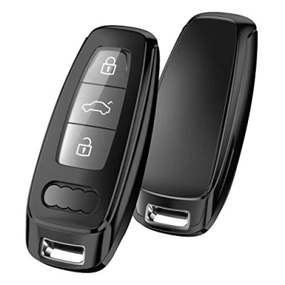 Afbeelding van OATSBASF Sleutelhoes geschikt voor Audi, autosleutelhoes A6L, A6, A7, A8, Q7, Q8, E Tron 2019 2020, siliconen TPU beschermhoes (zwart)