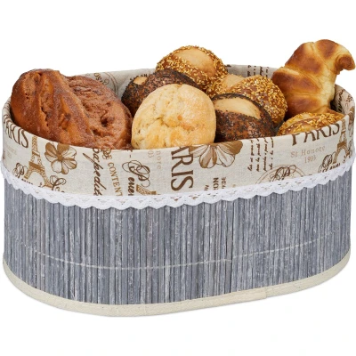 Afbeelding van Relaxdays broodmand bamboe ontbijtmand serveermand ovaal broodmandje Paris design