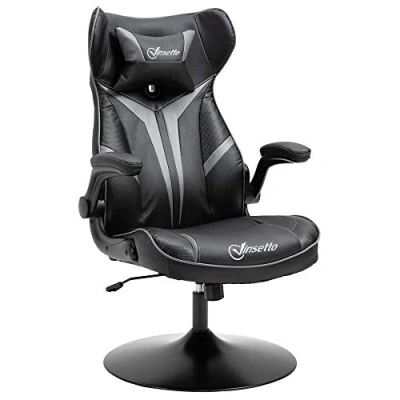 Afbeelding van Vinsetto gamingstoel ergonomische computerstoel met schommelfunctie draaistoel in hoogte verstelbaar staal zwart + grijs 67 x 75 106 112 cm
