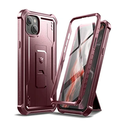 Afbeelding van Dexnor voor Apple iPhone 14 Plus hoesje, [ingebouwde schermbeschermer en kickstand] zware militaire bescherming schokbestendige beschermhoes Magisch Rood