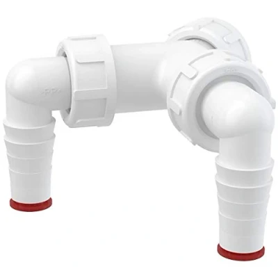 Afbeelding van Dubbele vaatwasser elleboog inlaten naar G1 BSP (33mm draaddiameter) afvoer afvalval connector