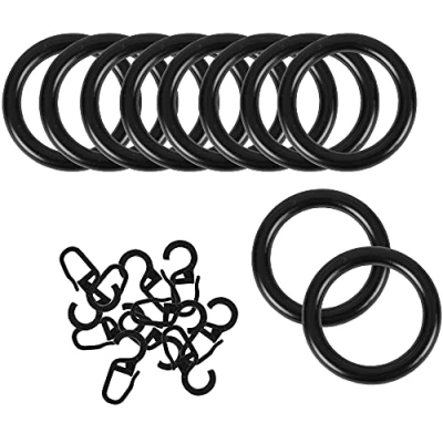 Afbeelding van Bestlivings Ringen met vouwhaken (set van 50), gordijnringen voor universele band/plooiband Ø 40 mm in de kleur: Zwart