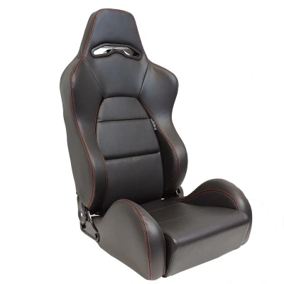 Afbeelding van AutoStyle Sportstoel &#039;Eco&#039; Zwart Kunstleder + Rode stiksels Linkerzijde verstelbare rugleuning incl. sledes