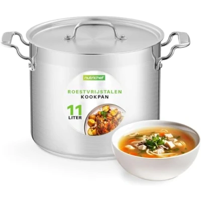 Afbeelding van NutriChef KookpotKookpan 12 Liter Roestvrijstalen Soeppot Grote Stoofpot met Deksel Sudderpot Vaatwasmachinebestendig Compatibel Inductie , Keramische en Halogeen Kookplaten