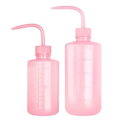 Afbeelding van 250 ml+500 ml plastic veiligheidswasfles, roze laboratoriumknijpfles met smalle mond en schaallabels, spuitfles voor plantenbloem sappig water geven 2 verpakkingen