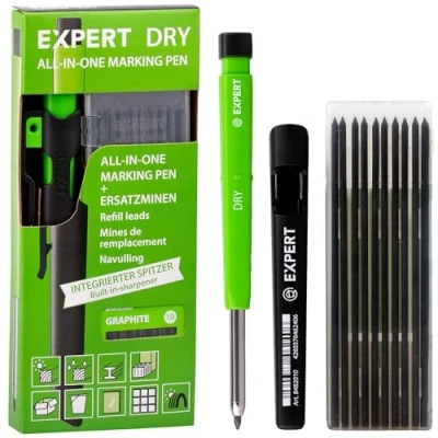 Afbeelding van EXPERT Dry All in One Markeerstift, incl. 11 vullingen met geïntegreerde puntenslijper, navulbare markeerstift grafietset, veelzijdig op hout, glas, metaal, timmermanspotlood automatische