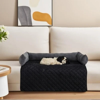 Afbeelding van OKYUK Hondenbedden, hondenkussen, bankbescherming, handgemaakt hondenbed, wasbaar, bankkussen, hondenmat, wollig hondenbed voor grote, middelgrote en kleine honden, 90 x cm