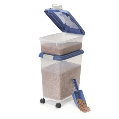 Afbeelding van Iris Ohyama, luchtdichte kunststof brokdoos voor dieren met wielen, schep en klepdeksel, Set van 2, 30L 10L/11,3 kg, MP 8/MP 1, Grijsblauw 11.3 kg/33L 12L