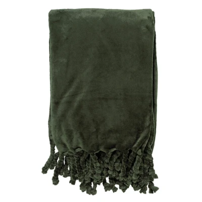 Afbeelding van Dutch Decor FLORIJN plaid 150 x200 cm grote fleece met flosjes Mountain View donkergroen