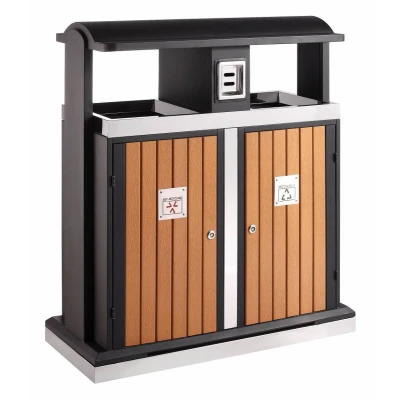 Afbeelding van Buitenafvalbak afvalscheiding 2 x 50 liter houtlook