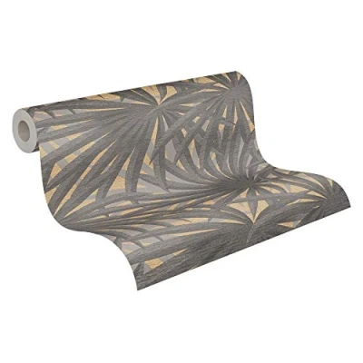 Afbeelding van Leen Bakker Livingwalls Behang Tropische Bladeren En Goud 53cm X 10,05 M AS Grijs Vinyl