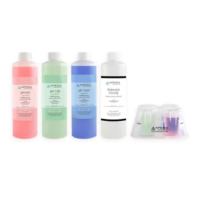 Afbeelding van Apera Instruments pH kalibratieoplossing 4.01/7.00/10.01 + 3M KCl elektroden opslagoplossing elk 250 ml, bufferoplossing set