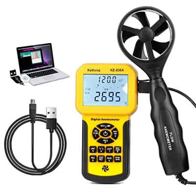 Afbeelding van CFM Anemometer HVAC, Kethvoz Wind Speed Meter Industrial Air Flow Tester USB Logger Gauge Measure Velocity Volume Temperature for Commercial AC Vent Dust Collection System 856A