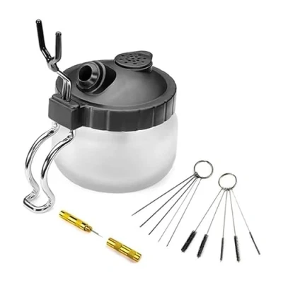 Afbeelding van Kiuiom reinigingsset voor airbrush, reinigingsvat reiniging van het filter met reinigingsborstels, naalden wassen, schone pot glas