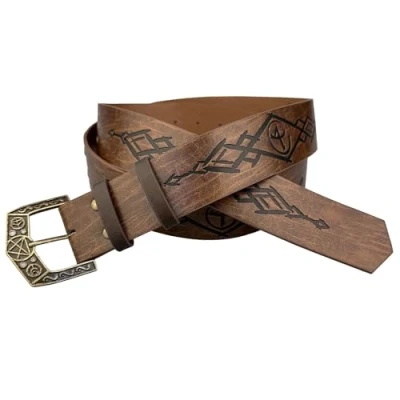 Afbeelding van HiiFeuer Middeleeuwse alchemie nepleren gesp riem, Fantasie Embossed Tovenaar Ridder Riem voor LARP Cosplay Halloween (Bruin A)