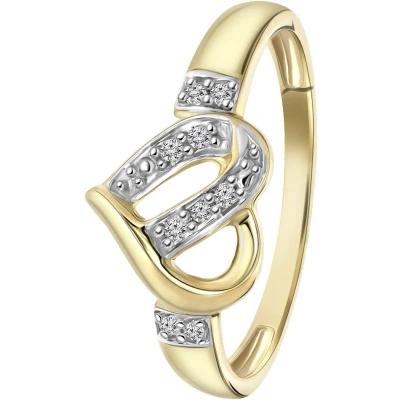 Afbeelding van Lucardi 14 CT GOLD, Diamond 0,05CT Ring goldcoloured, Dames, Maat: 58, Gold coloured