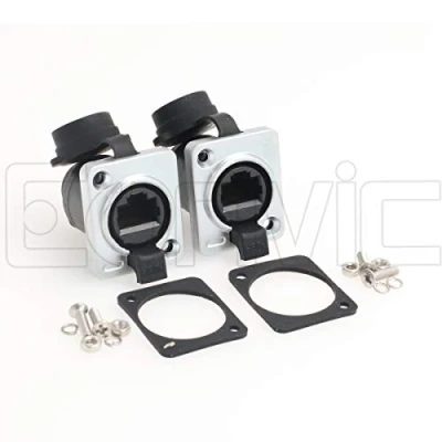 Afbeelding van Eonvic 2 stuks RJ45 Socket Connector IP65 Ethernet Panel Mount Waterdichte Koppeling (zwart)