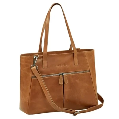 Afbeelding van STILORD &#039;Madeleine&#039; Grote Schoudertas Leer Dames Elegante Business Bag voor 13,3 Inch Laptops Damestas Handtas Werk Shopping Reizen Echtleer, Kleur:tropica bruin
