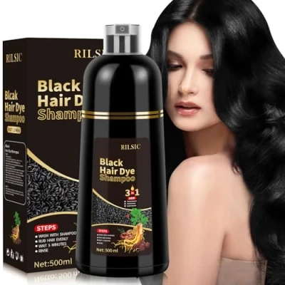 Afbeelding van Haarshampoo zwart, 500 ml haarkleur direct haarkleurenshampoo, Black Hair Color shampoo 3 in 1, haarkleurshampoo, kleurshampoo Dye voor mannen en vrouwen