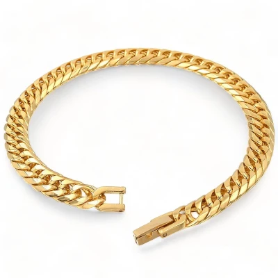 Afbeelding van Cuban Link Heren Armband Goud Kleurig 9mm Schakelarmband Armbanden Cadeau voor Man Mannen Cadeautjes