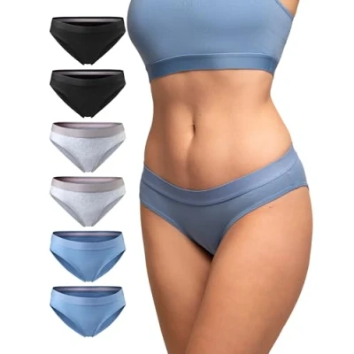 Afbeelding van DANISH ENDURANCE Slips van Biologisch Katoen, Stikselvrij, Elastische Tailleband, voor Dames, Set 6, Veelkleurig (2x Zwart, 2x Grijs, Blauw), M