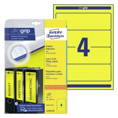Afbeelding van Rugetiket Avery breed 61x192mm zelfklevend geel