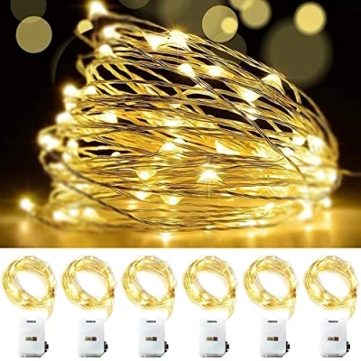 Afbeelding van OEMG Led Lichtsnoer op Batterijen, 3m/10ft 30 Batterij Fairy Lights 3 Modi, Mini Koperen Draadlichtketting, Decoratie, Bruiloft, Feestverlichting, Binnen, Kerstdecoratie (6 Stuks, Warmwit)
